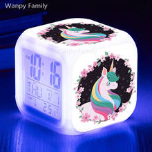 Relógio despertador de led unicórnio, tela grande, digital, presente para crianças, mesa, 7 cores, brilhante, multifuncional 2024 - compre barato