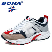 Мужские кроссовки BONA, замшевые, сетчатые, для бега, ходьбы, плоская подошва, спортивная обувь, 2021 2024 - купить недорого