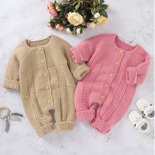 knit Baby Rompers Solid Color Buckle Knit Autumn Newborn Boys Girl Jumpsuits Clothes Winter Long Sleeve Toddler Sweater Overall 2024 - buy cheap