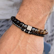 Pulseiras masculinas de ponta com contas fashion, conjunto de pulseira de hematita de pedra de 6mm para homens, joias e presentes, 2020 2024 - compre barato