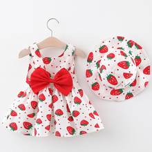 2021 Summer Sleeveless Thin Section Clothes For Girls Strawberry Print Kids Princess Dress Sun Hat Newborn Baby Clothing 2024 - buy cheap