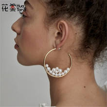 HuaTang Korean Style Pearl Hoop Earrings for Women Girl Big Round Dangle Piercing Earring Party Jewelry Pendientes 8502 2024 - buy cheap