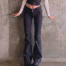 Indie Aesthetics Slim Low Waist Flare Pants E-girl Vintage Pockets Solid Y2K Pants Autumn 90s Fashion Black Trousers 2024 - buy cheap