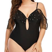 Vintage Plus Size Low Cut Women'S One Piece Swimsuit Off Shoulder Ruffled Bathing Suits Summer Push Up Beach Tankini Swimwear 2024 - buy cheap