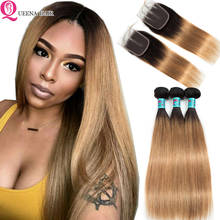 Blonde Bundles With Closure Raw Indian Straight Human Hair Bundles With Closure Ombre Colored 1B/27 Ombre Bundles And Closure 2024 - buy cheap