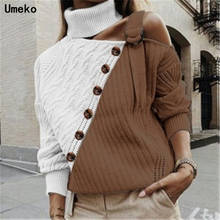 Umeko Women's Elegant Button Halter Knit Sweater  Jumper Autumn Winter Strapless Pullover Long Sleeve Female Knitwear Pull Femme 2024 - buy cheap