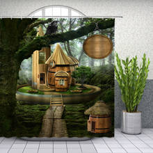 Landscape Shower Curtains Scenic Forest Chalet Big Tree Green Plants Bathroom Decor Waterproof Cloth Curtain Set Cheap 2024 - buy cheap