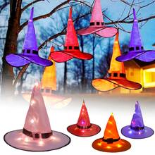 Fiesta de Halloween Led sombrero de la bruja Festival de Navidad colgante brillante decoración iluminada exterior hogar Cosplay fiesta accesorios suministros 2024 - compra barato