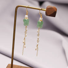 Pendientes de gota con flecos para mujer, aretes con perlas naturales de agua dulce, Flor de Loto, Jade, 14K, Original, regalo de Navidad 2024 - compra barato