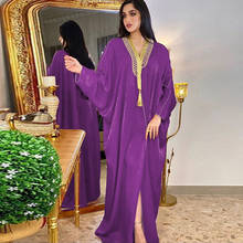 Caftán marroquí Dubai, vestidos para mujer, cinta dorada, cuello en V, manga de murciélago, musulmán, turco, árabe, ropa de terciopelo, 2020 2024 - compra barato