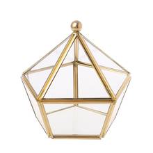 Vintage Decorative Jewelry Chest Geometric Terrarium Window Box Storage Display Case Pentagon Shape Clear Glass and Brass Tone 2024 - buy cheap