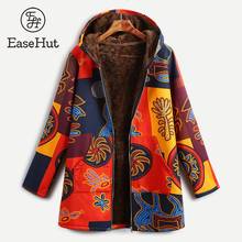 EaseHut Women Ethnic Printed Jacket Coat Open Front Zipper Warm Hooded Vintage Coat Female Thin Outerwear Overcoat Plus Size 2024 - buy cheap