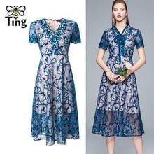 Tingfly-vestido de jantar elegante, vintage, bordado, uma linha, festa, vestido retrô, azul, verão, midi, longo, casual, estética z 2024 - compre barato