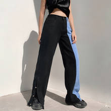 Harajuku Denim Pants Blue And Black Women Patchwork Jeans Trousers High Waist Women Wide Leg Pantalon Streetwear Female Jeans 2024 - buy cheap