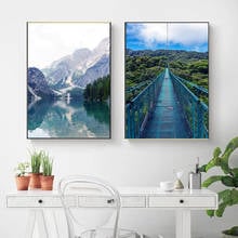 Pintura em tela paisagem montanha lago floresta ponte pintura imagem pôster natureza paisagem arte de parede impressões para decoração de casa 2024 - compre barato