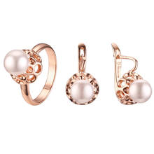 Conjuntos de joyas para mujer, joyería de Color oro rosa 2021, pendientes de perlas de imitación de aniversario + conjuntos de joyas de anillo 585 2024 - compra barato