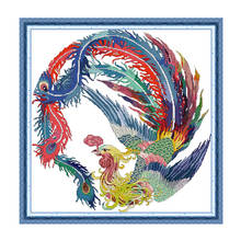 Joy Sunday-Kit de punto de cruz de animales míticos chinos, conjunto de decoración del hogar con cuentas y estampados, Phoenix DA494, 14ct, 11CT 2024 - compra barato