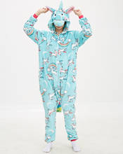 Pijama de PEGASO de unicornio azul para adulto, ropa de dormir de punto suave y cálido, mono de invierno, Mono 2024 - compra barato