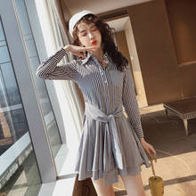 S-XL Large Size Print Striped Korean Shirt Dress Women Corset Casual Mini Dress Women with Sashes Singer Button Ruffle Dress 2024 - buy cheap