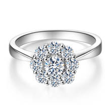 Anel ouro branco au585 14k, anel feminino de aniversário de casamento, festa de noivado, flor 6, diamante de moissanite redondo, elegante, tendência 2024 - compre barato