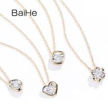 BAIHE Solid 18K White+Yellow Gold 0.03ct Natural Diamonds Fine Jewelry Wedding Heart/Water drop/Flower/Square Necklaces Women 2024 - buy cheap