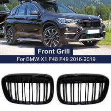 2PCS Gloss Black Double Line Dual Slat Grille Racing Grill for BMW X1 F48 F49 2016-2019 XDrive Front Bumper M style Car Grilles 2024 - buy cheap