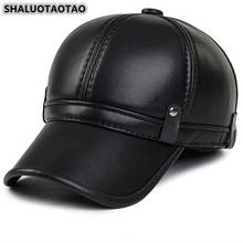 SHALUOTAOTAO Trend Quality PU Leather Baseball Cap For Men Winter Thermal Earmuffs Bone Hat Adjustable Size Leisure Tongue Caps 2024 - buy cheap