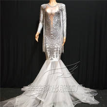 2020 Summer Women New Sparkly Stones White Mesh Long Dress Birthday Party Celebrate Slim Dress Dance Net Yarn Trailing Dress 2024 - buy cheap