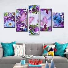 5 Panels Beautiful Butterfly and Colorful Flowers Painting Modular Canvas Wall Art Poster Decorative Picture Frame HD Printing 2024 - buy cheap