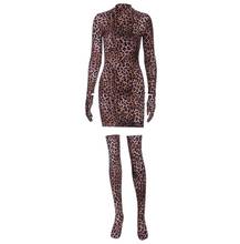 Women's New Long Sleeve Glove Leopard Dress 2024 - buy cheap