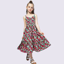 Vestido floral de princesa infantil feminino, vestido de verão longo para festa, plissado, novo, 2020 2024 - compre barato
