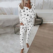 Conjuntos femininos de pijama com calça manga comprida gola redonda pijama fofo desenho animado + calça roupas de casa 2024 - compre barato