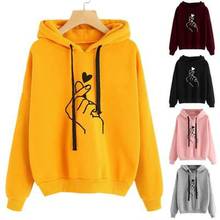 Women Hoodies Fashion Finger Heart Love Pattern Hooded Sweatshirts Autumn Winter Casual Drawstring Long Sleeve Female Pullovers 2024 - buy cheap