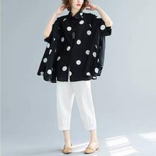 Camisa de gasa de lunares de gran tamaño para mujer, blusa informal coreana con manga de murciélago, Tops y blusas blancas para verano 2021 2024 - compra barato