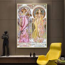 Alfanse mucha tela vintage, posteres e impressões decorativas, pinturas em tela, arte de parede 2024 - compre barato