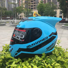 Casco de motocicleta con personalidad para hombre y mujer, protector de orejas azules, de cara completa, a la moda 2024 - compra barato