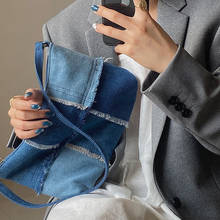 Bolsa de design axilar jeans feminina, bolsa de ombro casual de marca para mulheres, carteira azul 2024 - compre barato