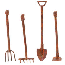 1:12 Dollhouse Miniature 1:12 Gardening Tools Metal Shovels and Pitchfork Furniture Set 2024 - buy cheap