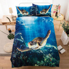 3 Pcs Microfiber Seaworld Bedding Set Pillowcase 3D Realistic Big Turtle Sea Ocean Creature Blue Duvet Cover Set boy kids 2024 - buy cheap