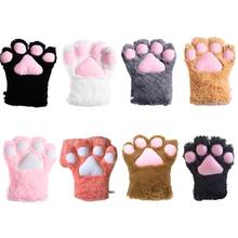 Women Girls Cute Bear Cat Paw Gloves Winter Warm Thick Fluffy Plush Cartoon Animal Anime Lolita Cosplay Mittens 2024 - buy cheap