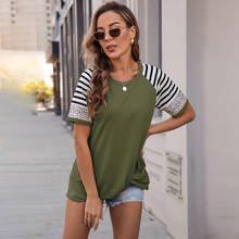 Casual Daily Tops T-shirt Female Patchwork Striped Short Sleeve Summer Tee shirt Women Round Neck Tunics Twist Knot Tshirts D30 2024 - buy cheap