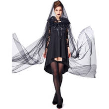 Preto gótico feiticeira traje fantasma noiva cosplay para as mulheres dia das bruxas purim trajes de festa fantasia vestido longo manto 2024 - compre barato