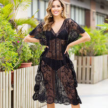 Swimsuit Cover Ups for Women Black White Lace Knitted Beach Dress Long Robe Fishnet Tunic Salida De Playa Mujer 2021 Cove-ups 2024 - buy cheap