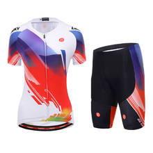 Verão respirável pro equipe ciclismo terno da bicicleta das mulheres camisa shorts definir roupas de corrida mtb uniforme esportes wear feminino 2024 - compre barato