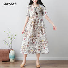 cotton linen plus size vintage floral for women casual loose long summer dress elegant clothes 2021 ladies dresses sundress 2024 - buy cheap