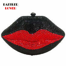 Bags for Women 2020 Black & Red Crystal Lips Evening Clutch Purse Women Wedding Party Cocktail Metal Mini Minaudiere Handbag Bag 2024 - купить недорого