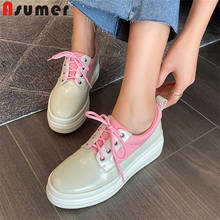 Asumer New Arrive Genuine Leather Shoes Women Platform Shoes Mixed Colors Lace Up Comfortable Casual Flat Shoes Woman 2024 - buy cheap