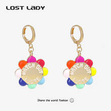 Lost Lady New Fashion letters Dangle Earrings Statement Flower Gold Color Metal Round Earrings for Women Party Jewelry 2024 - buy cheap