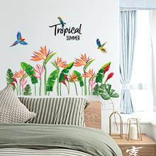 Тропические летние зеленые листья, птицы и рай, цветок, настенные наклейки, домашний декор, украшение для гостиной, дивана, самоклеящиеся наклейки 2022 - купить недорого