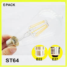 6 PACK Edison retro bulbs 6W LED ST64 ST19 LED vintage lamps E27 screw B22 bayonet COB led filament bulb bombilla LED 100V-265V 2024 - buy cheap